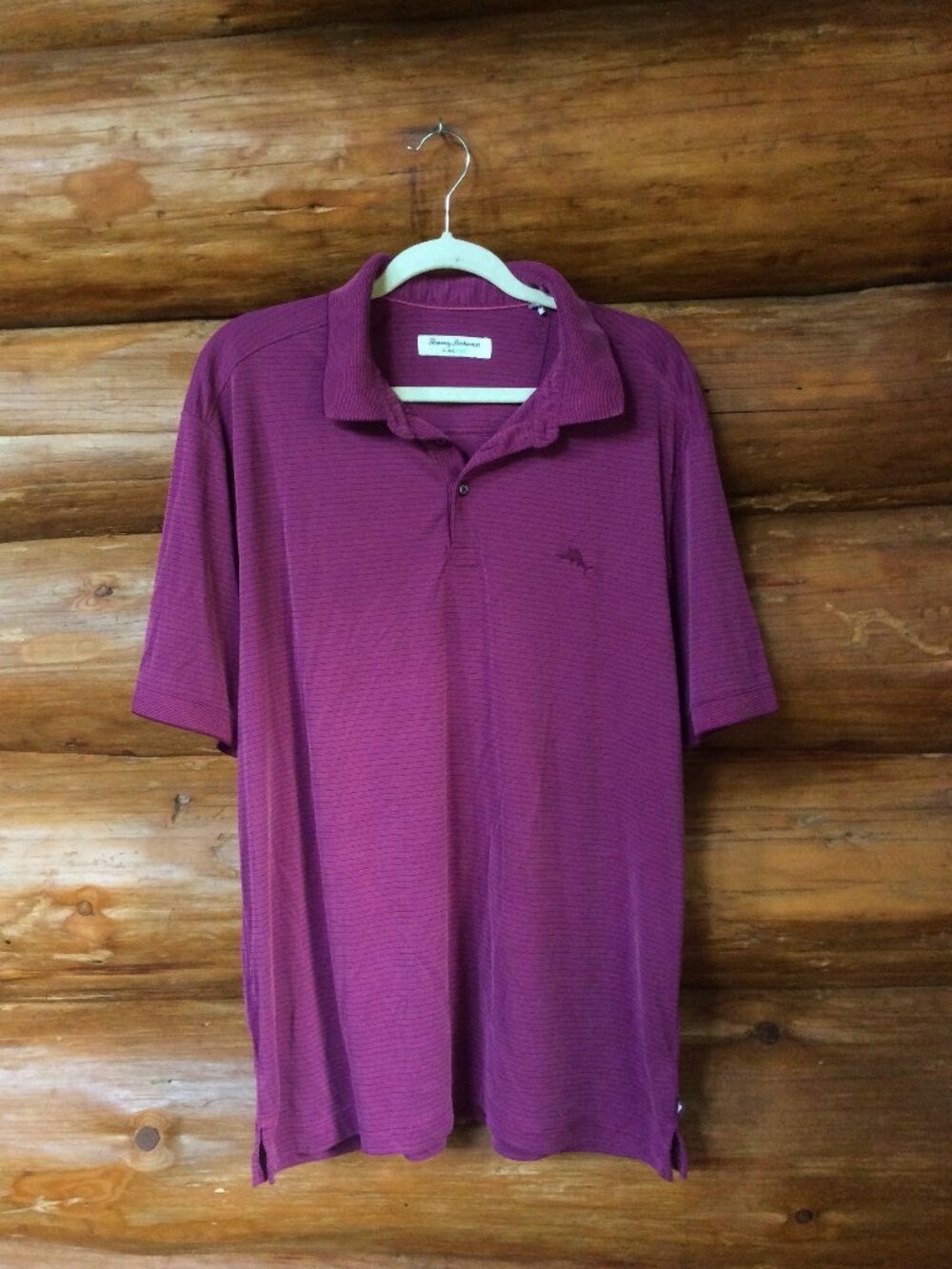 Tommy Bahama Bay Stripe IslandZone Performance Polo Shirt Purple Size Large Golf